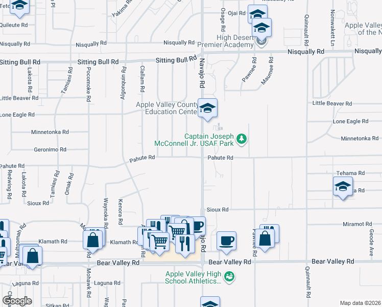 map of restaurants, bars, coffee shops, grocery stores, and more near 12517 Standing Bear Road in Apple Valley