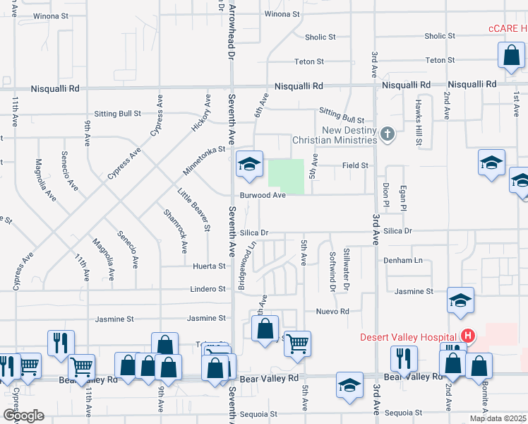 map of restaurants, bars, coffee shops, grocery stores, and more near 12555 Glen Canyon Lane in Victorville