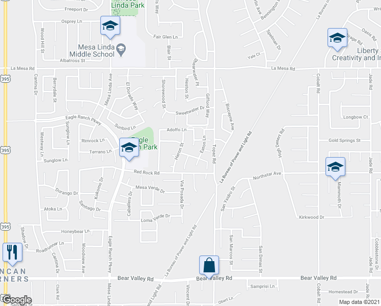 map of restaurants, bars, coffee shops, grocery stores, and more near 12810 Caesar Lane in Victorville