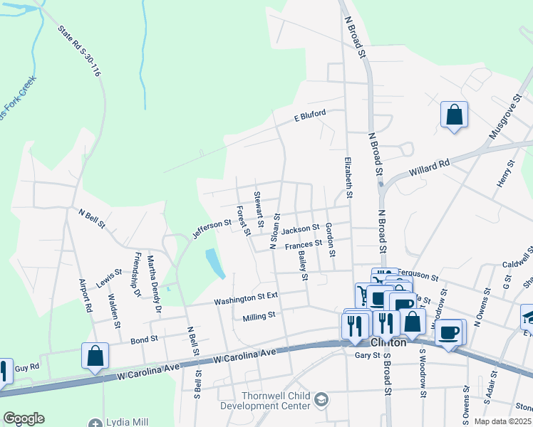 map of restaurants, bars, coffee shops, grocery stores, and more near 502 Jefferson Street in Clinton