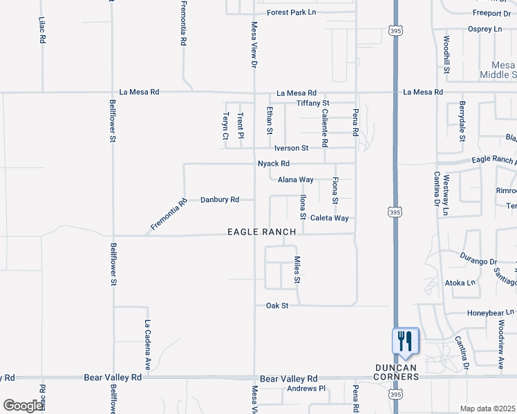 map of restaurants, bars, coffee shops, grocery stores, and more near 12573 Mesa View Dr in Victorville