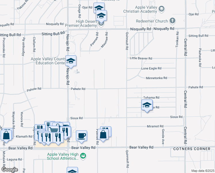 map of restaurants, bars, coffee shops, grocery stores, and more near Pah-Ute Avenue in Apple Valley