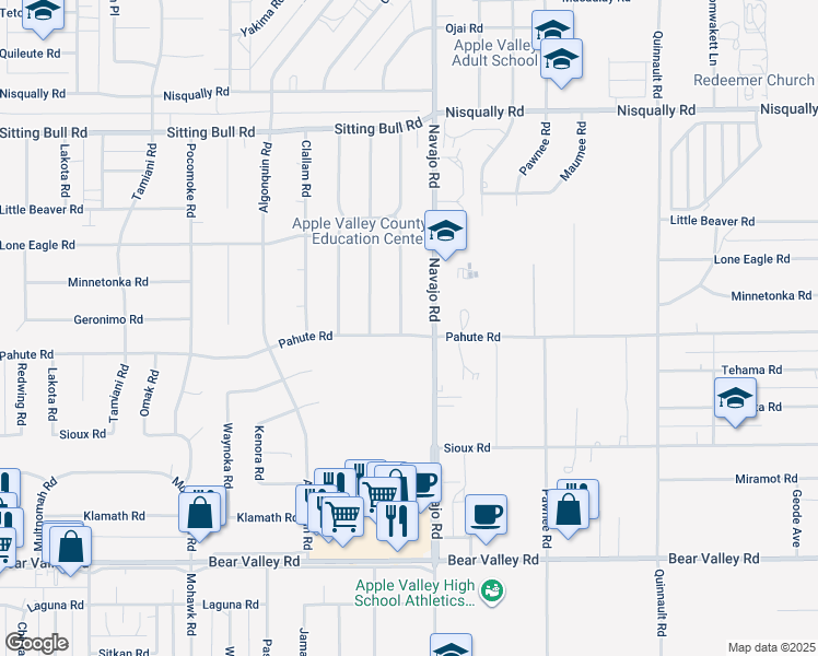 map of restaurants, bars, coffee shops, grocery stores, and more near 12517 Standing Bear Road in Apple Valley