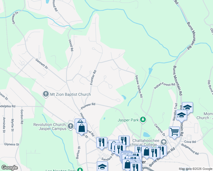 map of restaurants, bars, coffee shops, grocery stores, and more near 110 Brer Rabbit Trail in Jasper