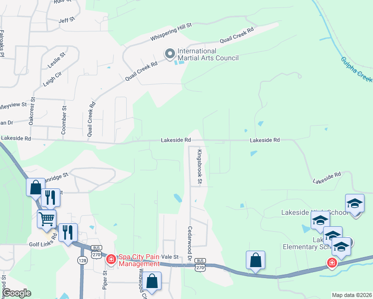 map of restaurants, bars, coffee shops, grocery stores, and more near 419 Cedarwood Drive in Hot Springs