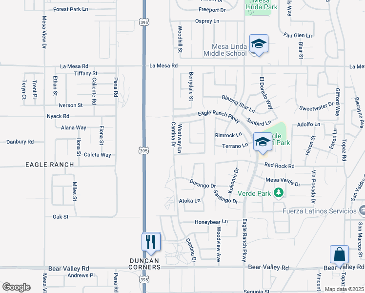 map of restaurants, bars, coffee shops, grocery stores, and more near 12577 Westway Lane in Victorville