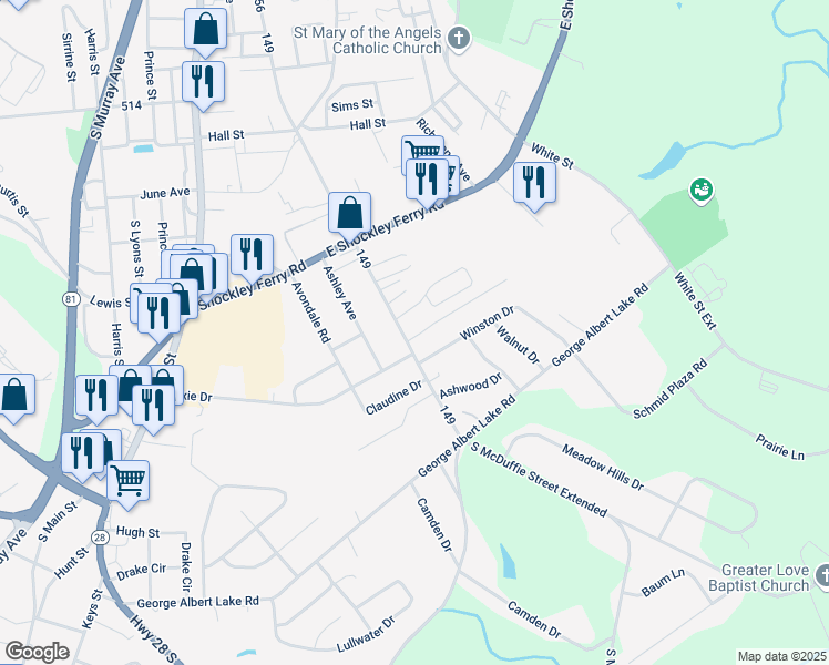 map of restaurants, bars, coffee shops, grocery stores, and more near 611 Carey St in Anderson