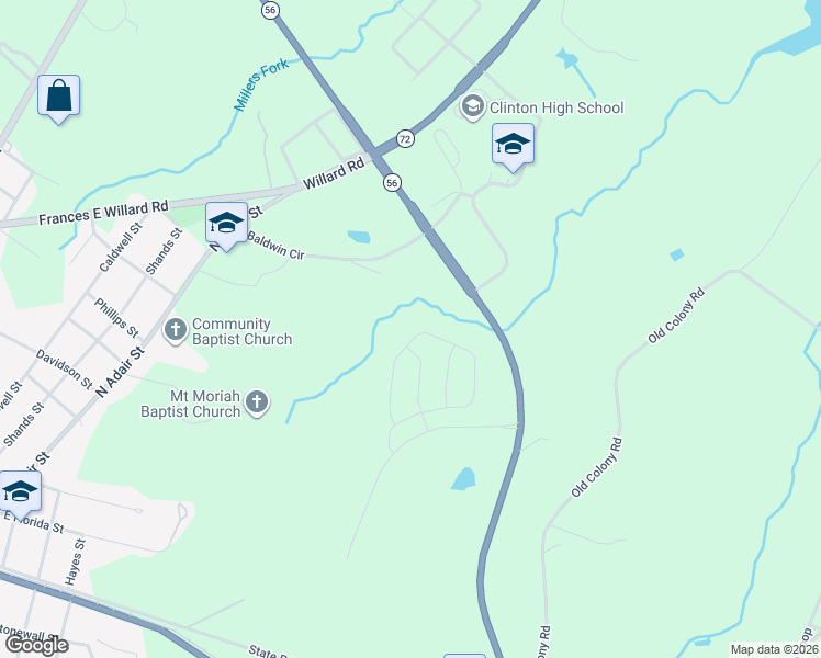 map of restaurants, bars, coffee shops, grocery stores, and more near 620 Oak Ridge Drive in Clinton