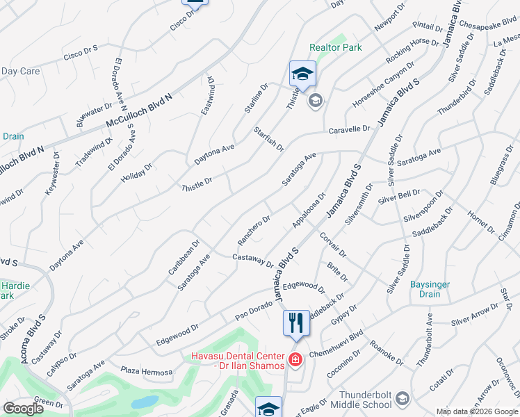 map of restaurants, bars, coffee shops, grocery stores, and more near 2940 Saratoga Ave in Lake Havasu City
