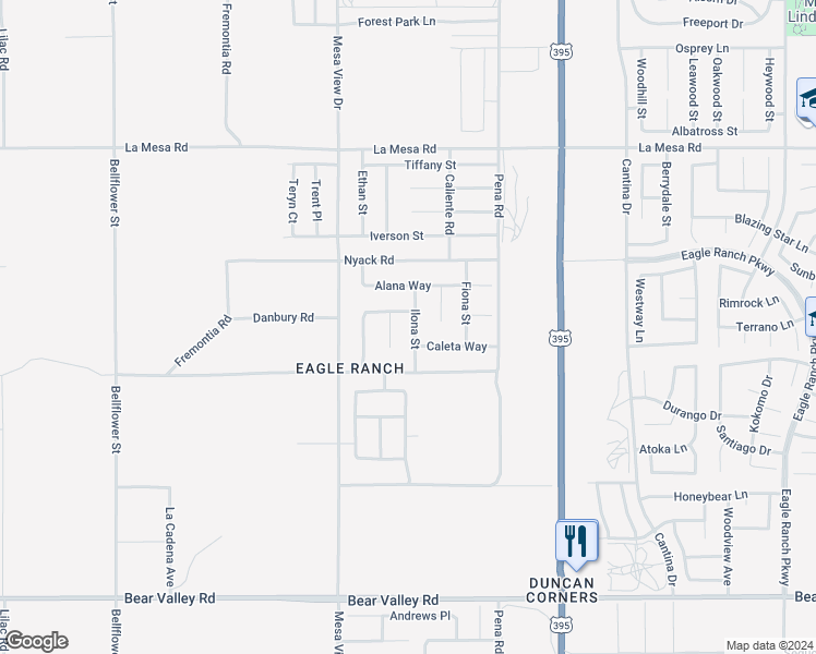map of restaurants, bars, coffee shops, grocery stores, and more near 12582 Ilona Street in Victorville