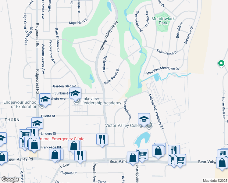 map of restaurants, bars, coffee shops, grocery stores, and more near 18169 Deauville Drive in Victorville