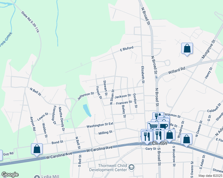 map of restaurants, bars, coffee shops, grocery stores, and more near 502 Jefferson Street in Clinton