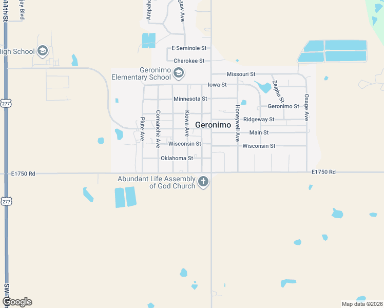 map of restaurants, bars, coffee shops, grocery stores, and more near 401 Oklahoma St in Geronimo