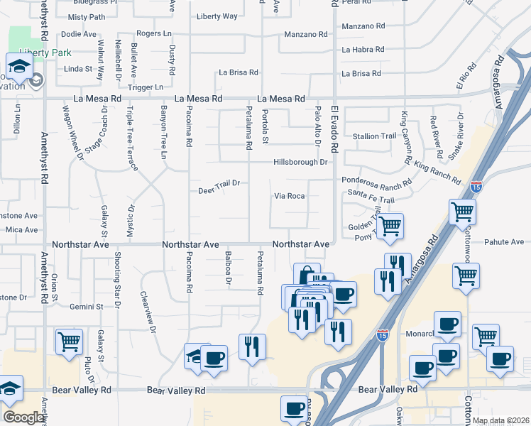 map of restaurants, bars, coffee shops, grocery stores, and more near 12574 Alta Mar Way in Victorville