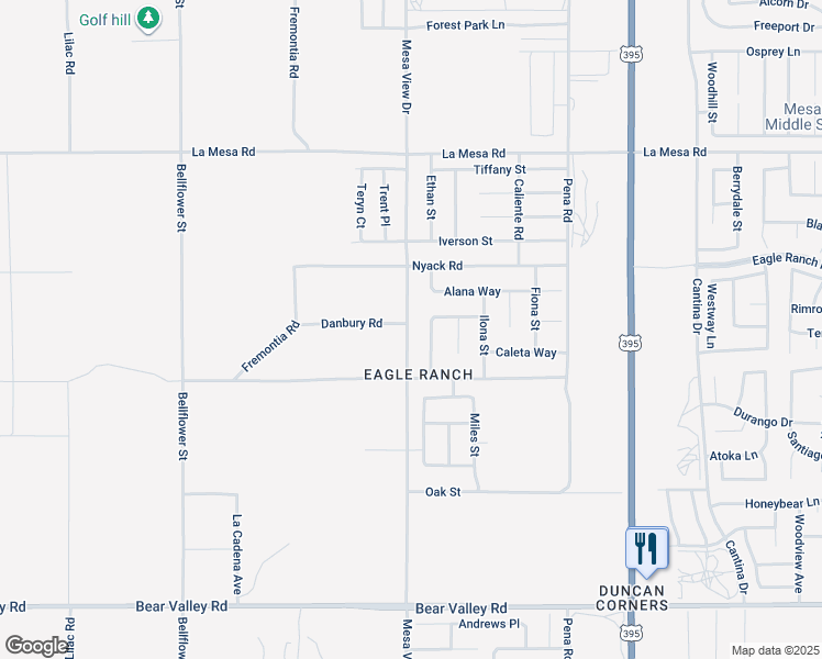 map of restaurants, bars, coffee shops, grocery stores, and more near 12573 Mesa View Drive in Victorville