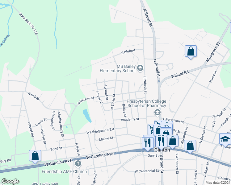 map of restaurants, bars, coffee shops, grocery stores, and more near 800 North Sloan Street in Clinton