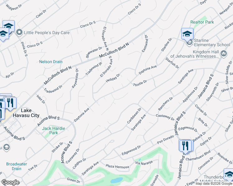map of restaurants, bars, coffee shops, grocery stores, and more near 170 Impala Lane in Lake Havasu City