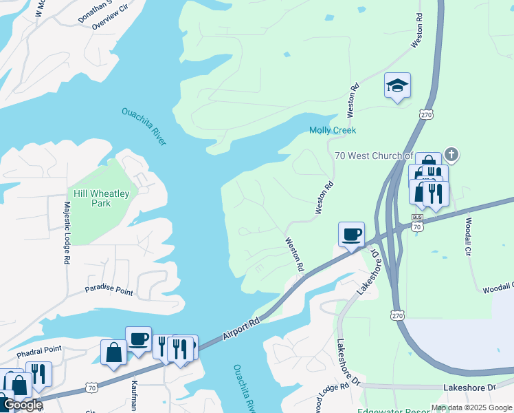 map of restaurants, bars, coffee shops, grocery stores, and more near 203 Stearns Point in Hot Springs