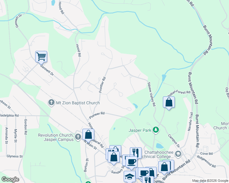 map of restaurants, bars, coffee shops, grocery stores, and more near 110 Brer Rabbit Trail in Jasper