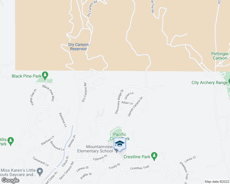 map of restaurants, bars, coffee shops, grocery stores, and more near 22229 Evening Star Court in Santa Clarita