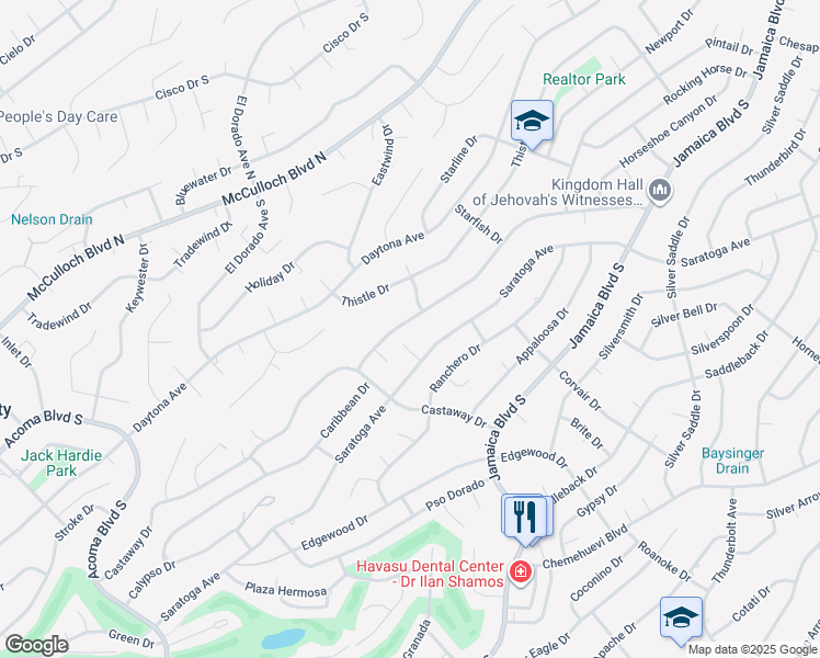 map of restaurants, bars, coffee shops, grocery stores, and more near 2882 Caravelle Drive in Lake Havasu City