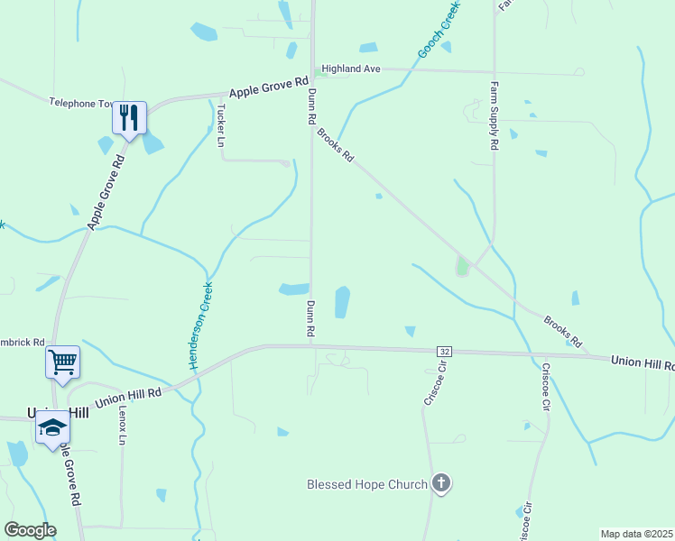 map of restaurants, bars, coffee shops, grocery stores, and more near 250 Dunn Road in Union Grove