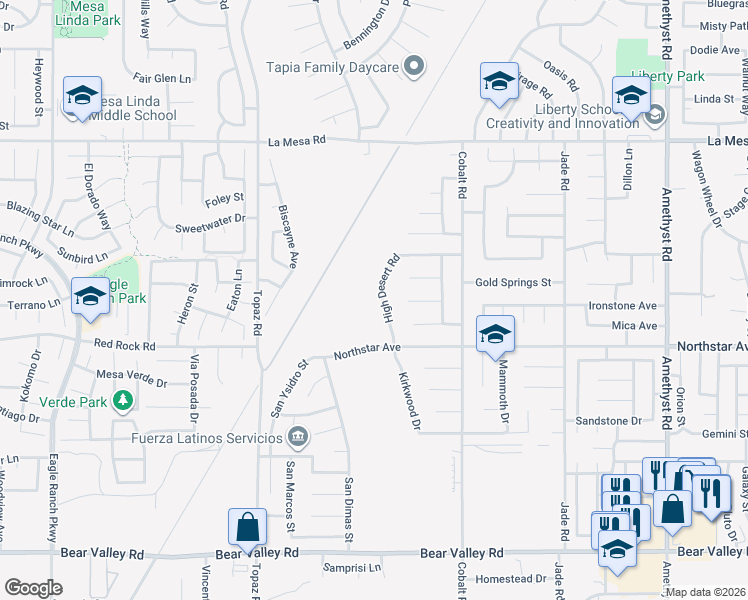 map of restaurants, bars, coffee shops, grocery stores, and more near 12570 High Desert Road in Victorville