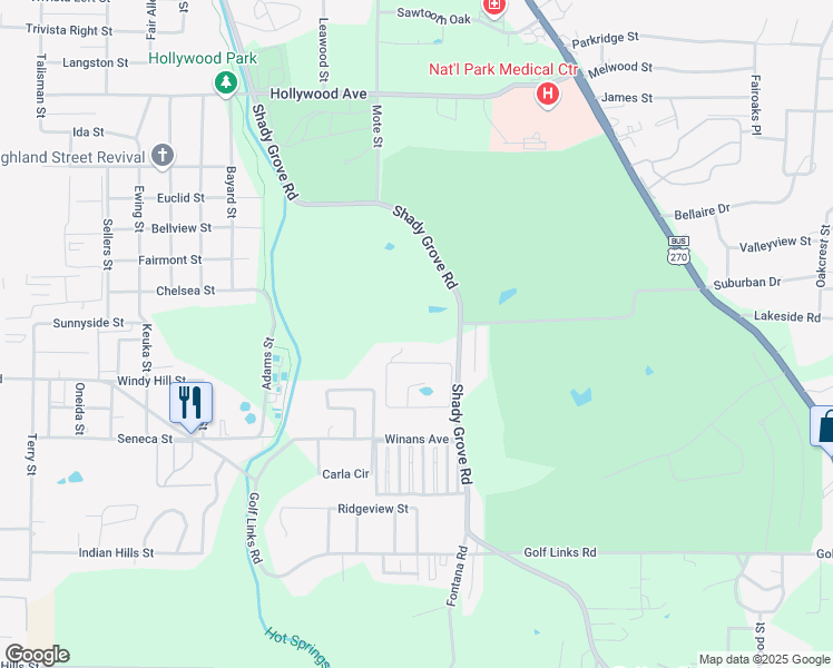 map of restaurants, bars, coffee shops, grocery stores, and more near 500 Shady Grove Road in Hot Springs