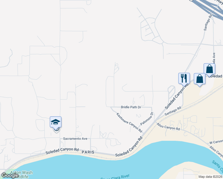map of restaurants, bars, coffee shops, grocery stores, and more near 2545 Soledad Canyon Road in Acton