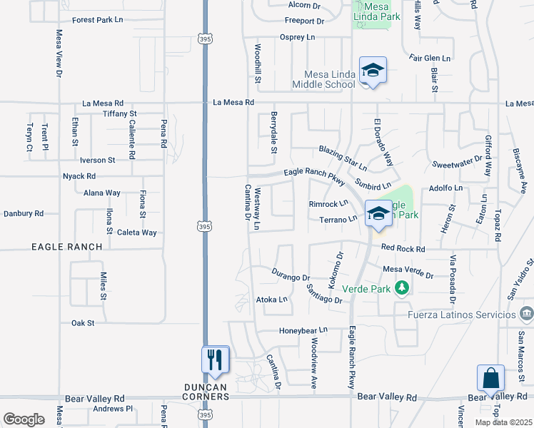 map of restaurants, bars, coffee shops, grocery stores, and more near 12577 Westway Lane in Victorville
