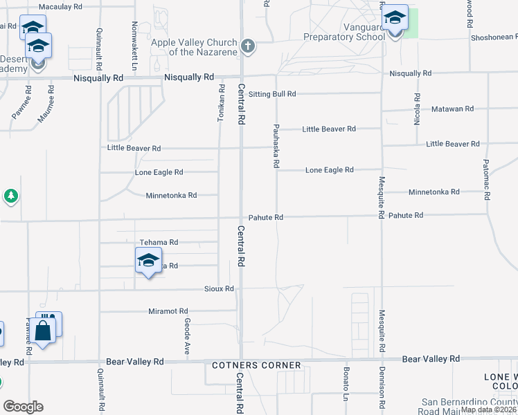 map of restaurants, bars, coffee shops, grocery stores, and more near 22536 Pahute Road in Apple Valley