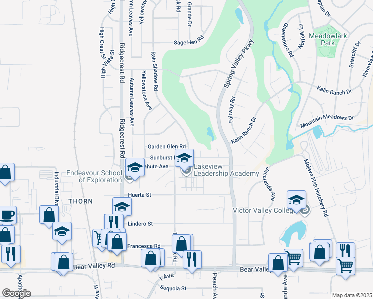 map of restaurants, bars, coffee shops, grocery stores, and more near 17943 Garden Glen Road in Victorville