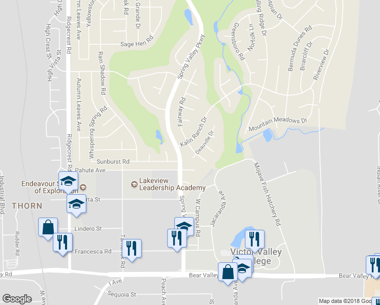 map of restaurants, bars, coffee shops, grocery stores, and more near 12566 Fairway Road in Victorville