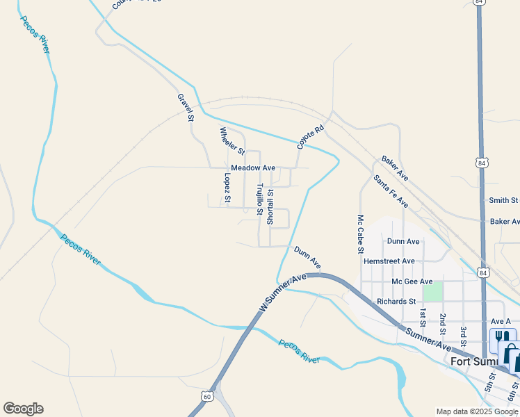 map of restaurants, bars, coffee shops, grocery stores, and more near Trujillo Street in Fort Sumner