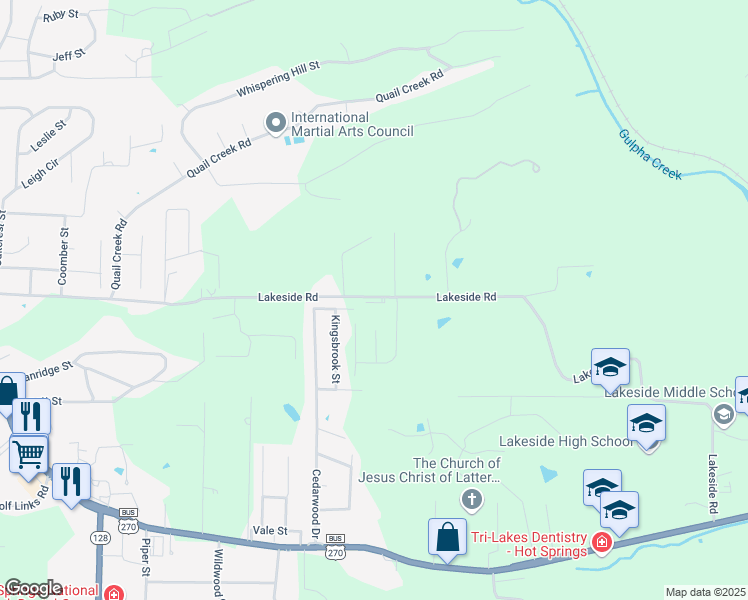 map of restaurants, bars, coffee shops, grocery stores, and more near 800 Lakeside Road in Hot Springs