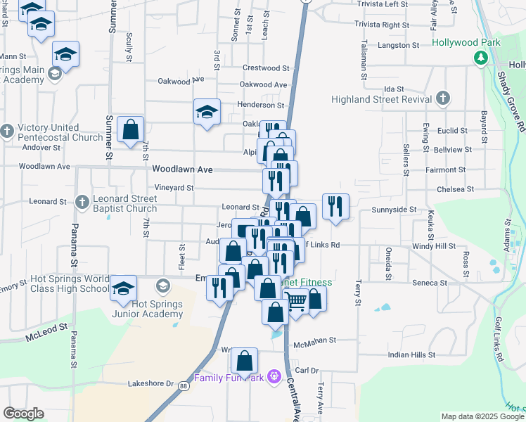 map of restaurants, bars, coffee shops, grocery stores, and more near in Hot Springs