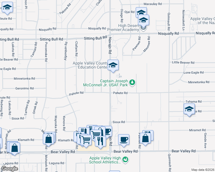 map of restaurants, bars, coffee shops, grocery stores, and more near in Apple Valley