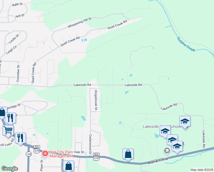 map of restaurants, bars, coffee shops, grocery stores, and more near 800 Lakeside Road in Hot Springs