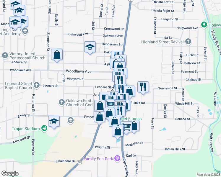 map of restaurants, bars, coffee shops, grocery stores, and more near in Hot Springs