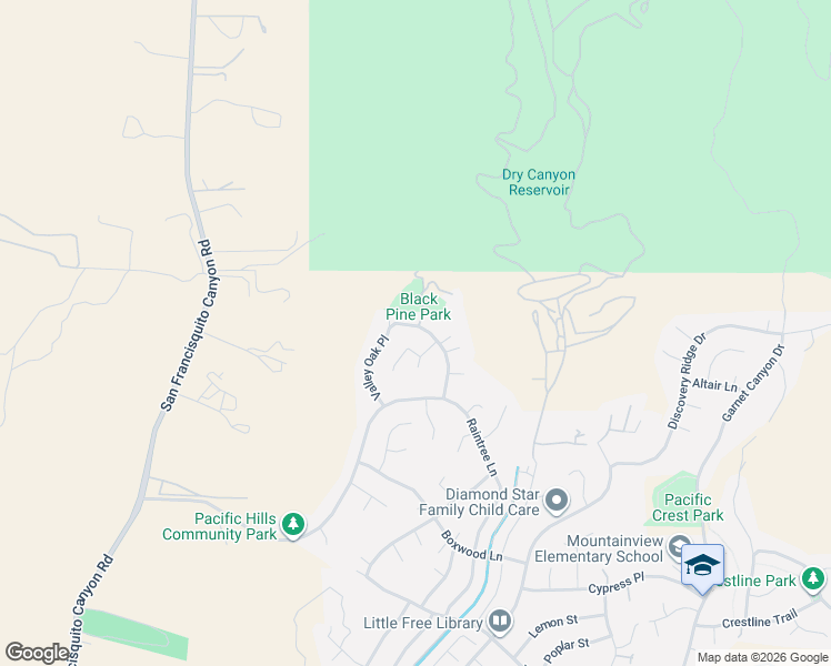 map of restaurants, bars, coffee shops, grocery stores, and more near 29231 Black Pine Way in Santa Clarita
