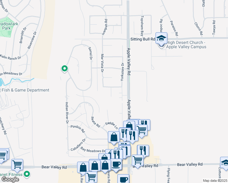 map of restaurants, bars, coffee shops, grocery stores, and more near 12573 Cabazon Court in Apple Valley