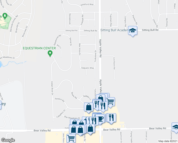 map of restaurants, bars, coffee shops, grocery stores, and more near 12573 Cabazon Court in Apple Valley