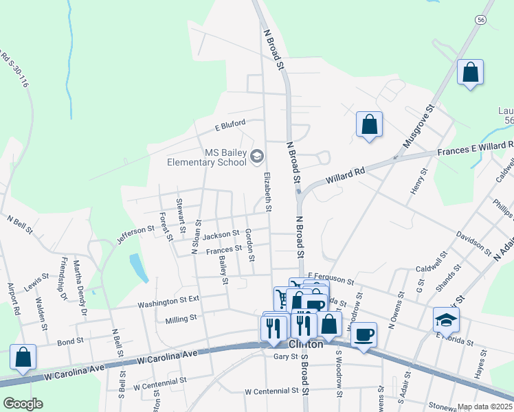 map of restaurants, bars, coffee shops, grocery stores, and more near 100 Jefferson Street in Clinton