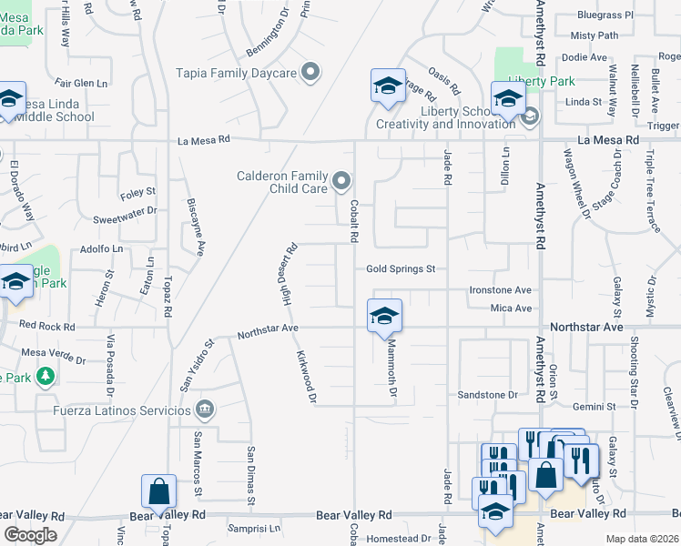 map of restaurants, bars, coffee shops, grocery stores, and more near 12609 Gentle Breeze Way in Victorville