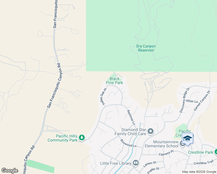 map of restaurants, bars, coffee shops, grocery stores, and more near 29259 Black Pine Way in Santa Clarita