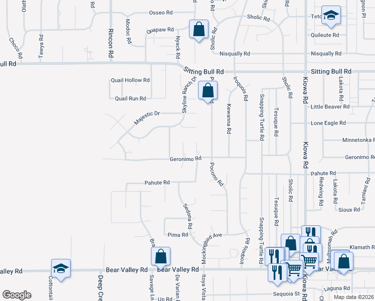 map of restaurants, bars, coffee shops, grocery stores, and more near 12563 Sarsi Court in Apple Valley