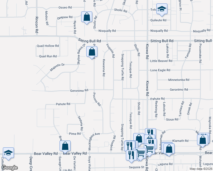 map of restaurants, bars, coffee shops, grocery stores, and more near 12608 Kewanna Road in Apple Valley
