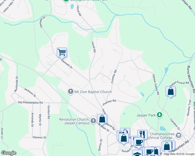 map of restaurants, bars, coffee shops, grocery stores, and more near 201 Oakmont Drive in Jasper