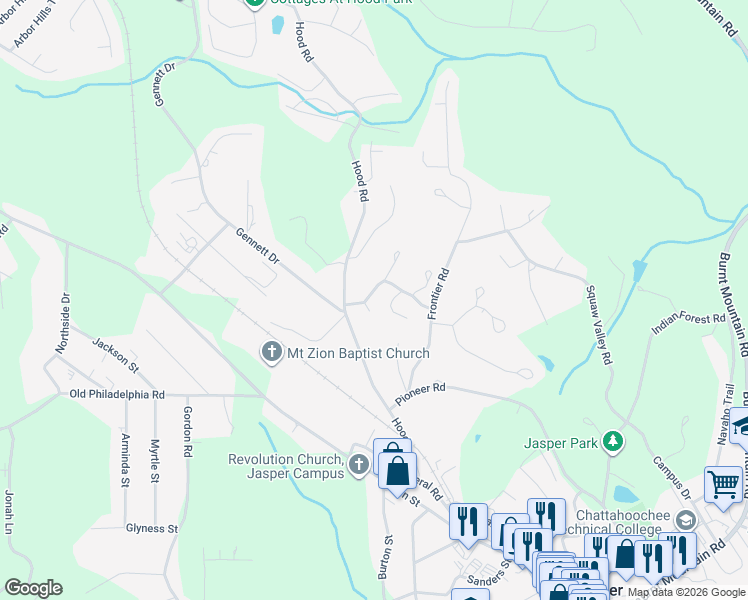 map of restaurants, bars, coffee shops, grocery stores, and more near 201 Oakmont Drive in Jasper