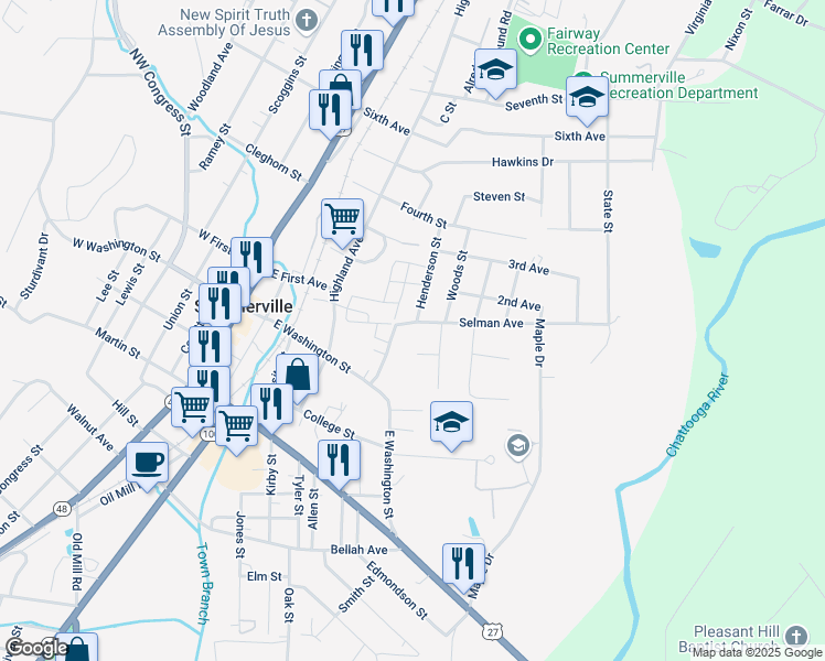map of restaurants, bars, coffee shops, grocery stores, and more near 187 Henderson Street in Summerville